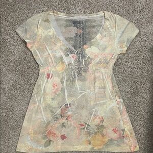 Floral V-Neck Short Sleeve Top Vintage Vibes Small